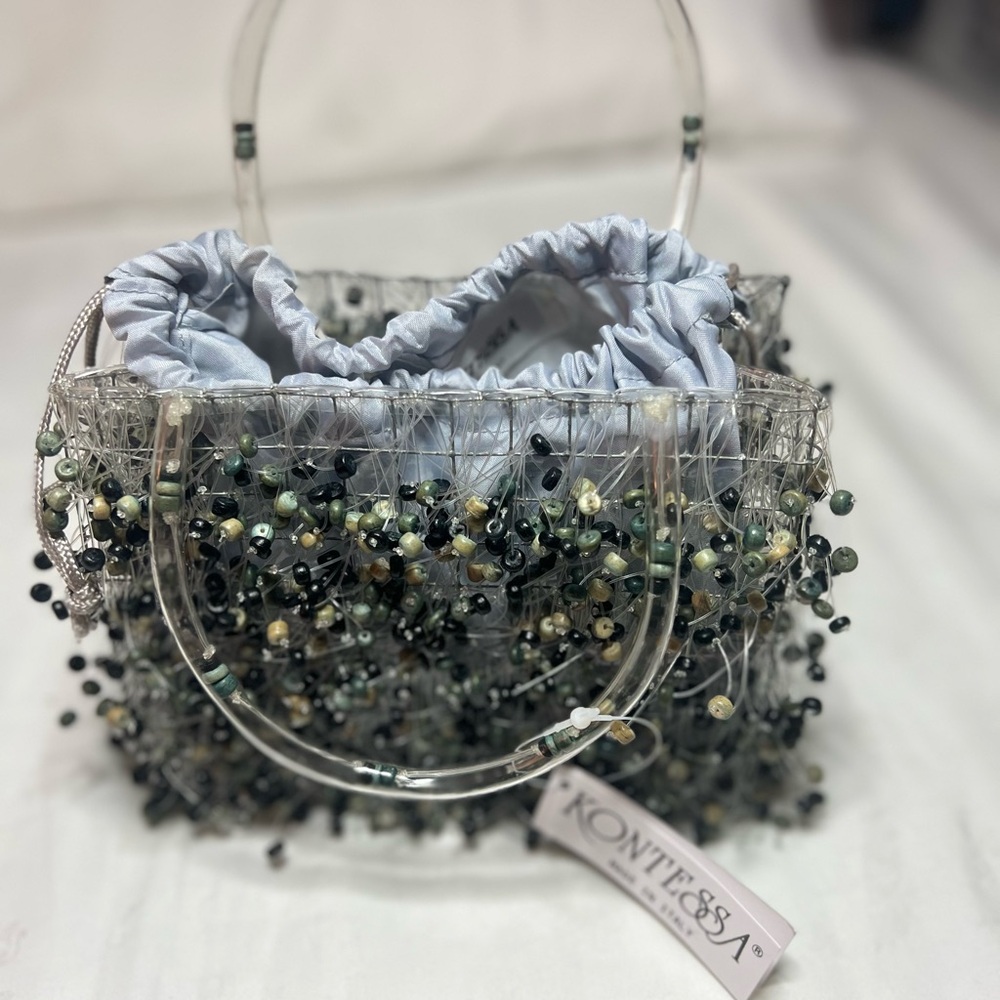 Black and Green Mini Bag with Beaded Embellishments